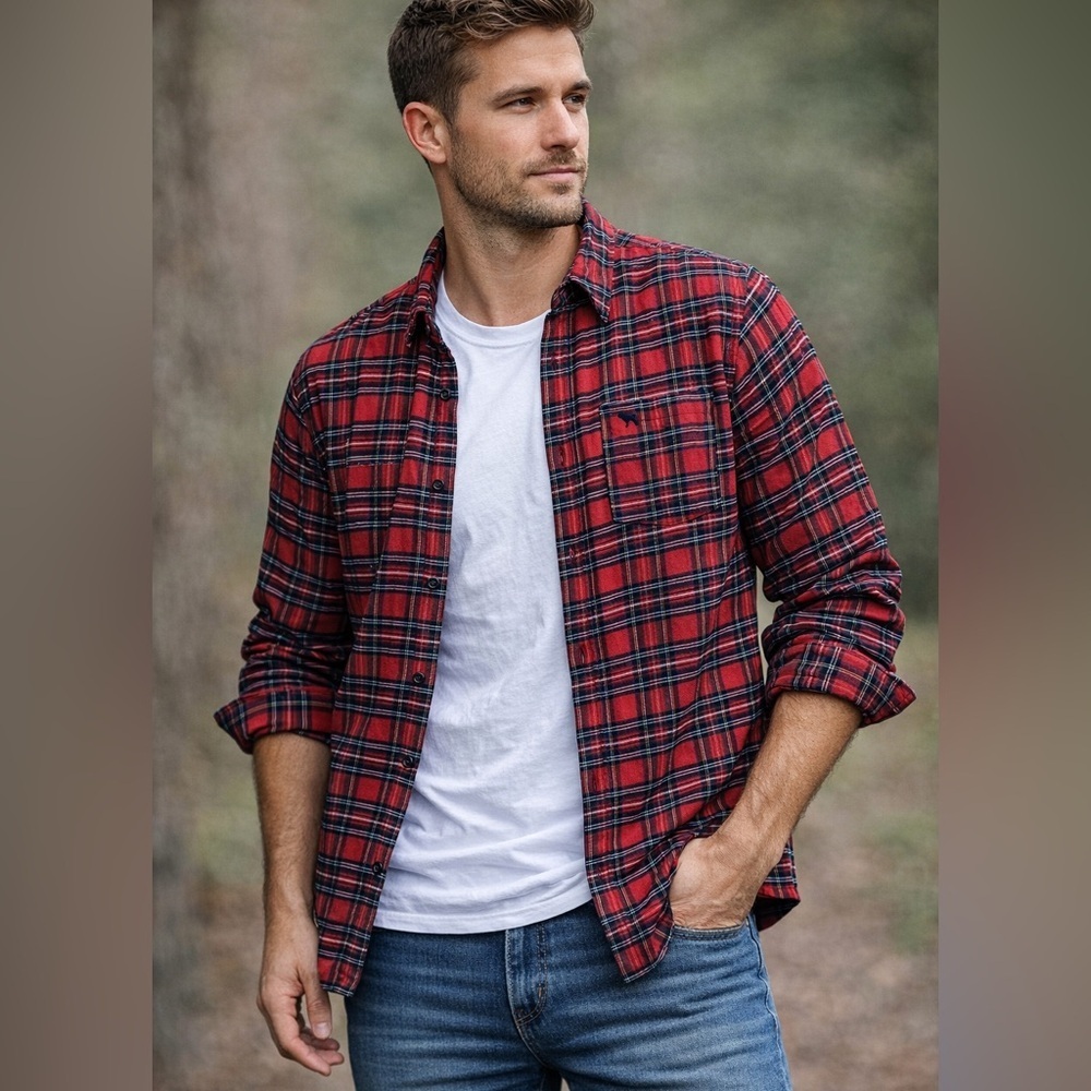 Simply Southern Red Tartan Plaid Flannel Button Up Shirt Mens M NWT
